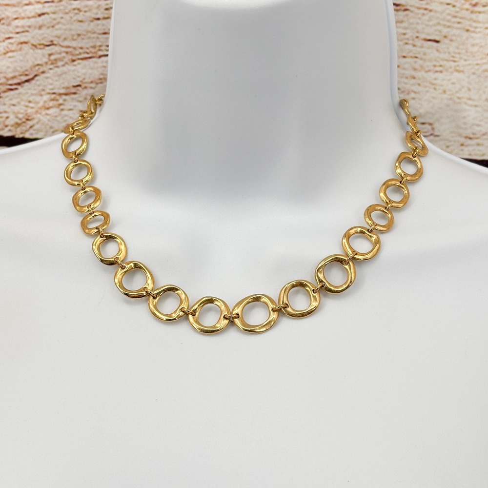 Lauren Conrad LC Gold Tone Hammered Open Circle‎ Link Statement Necklace 16-18in